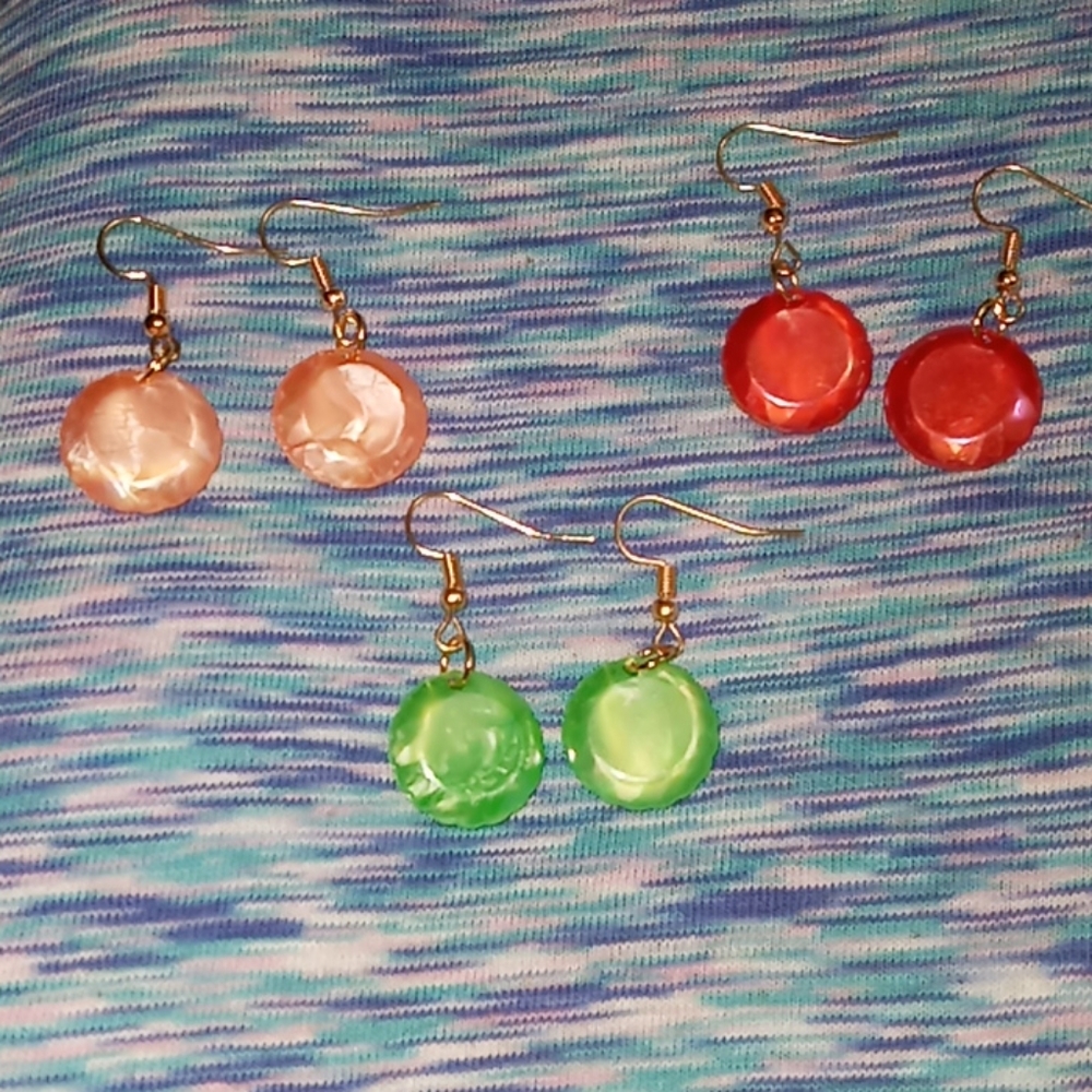 Hand Crafted iridescent gum drop Earrings bundle lime red orange